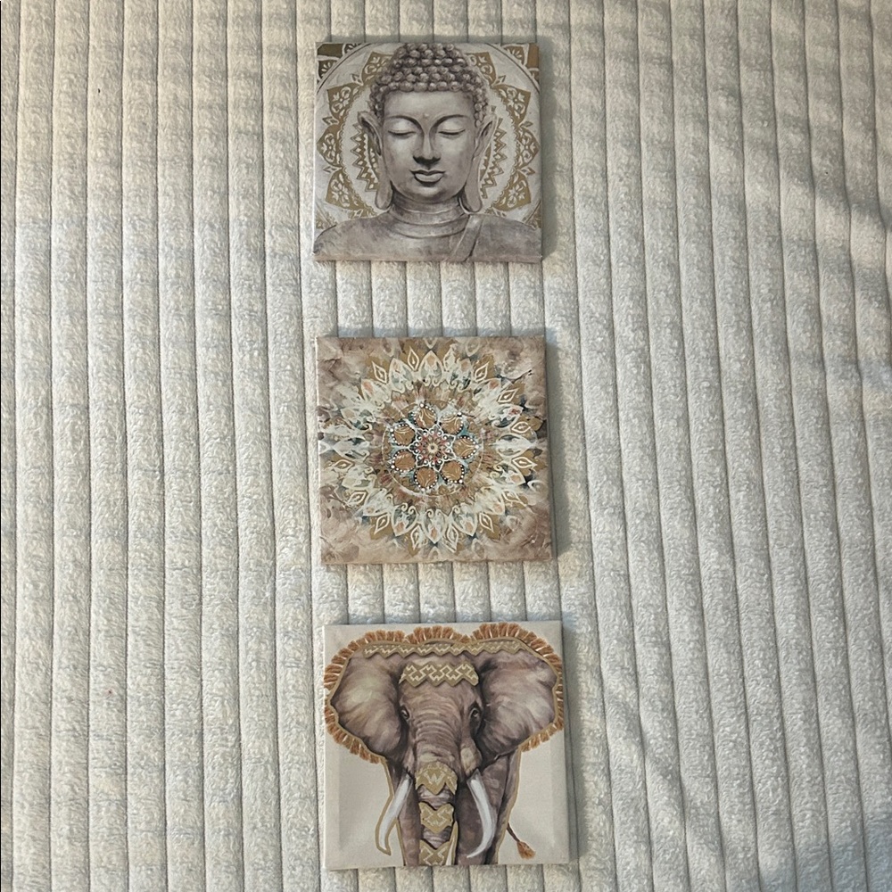 Elegant Buddha and Elephant Wall Art Set - Brown and Cream